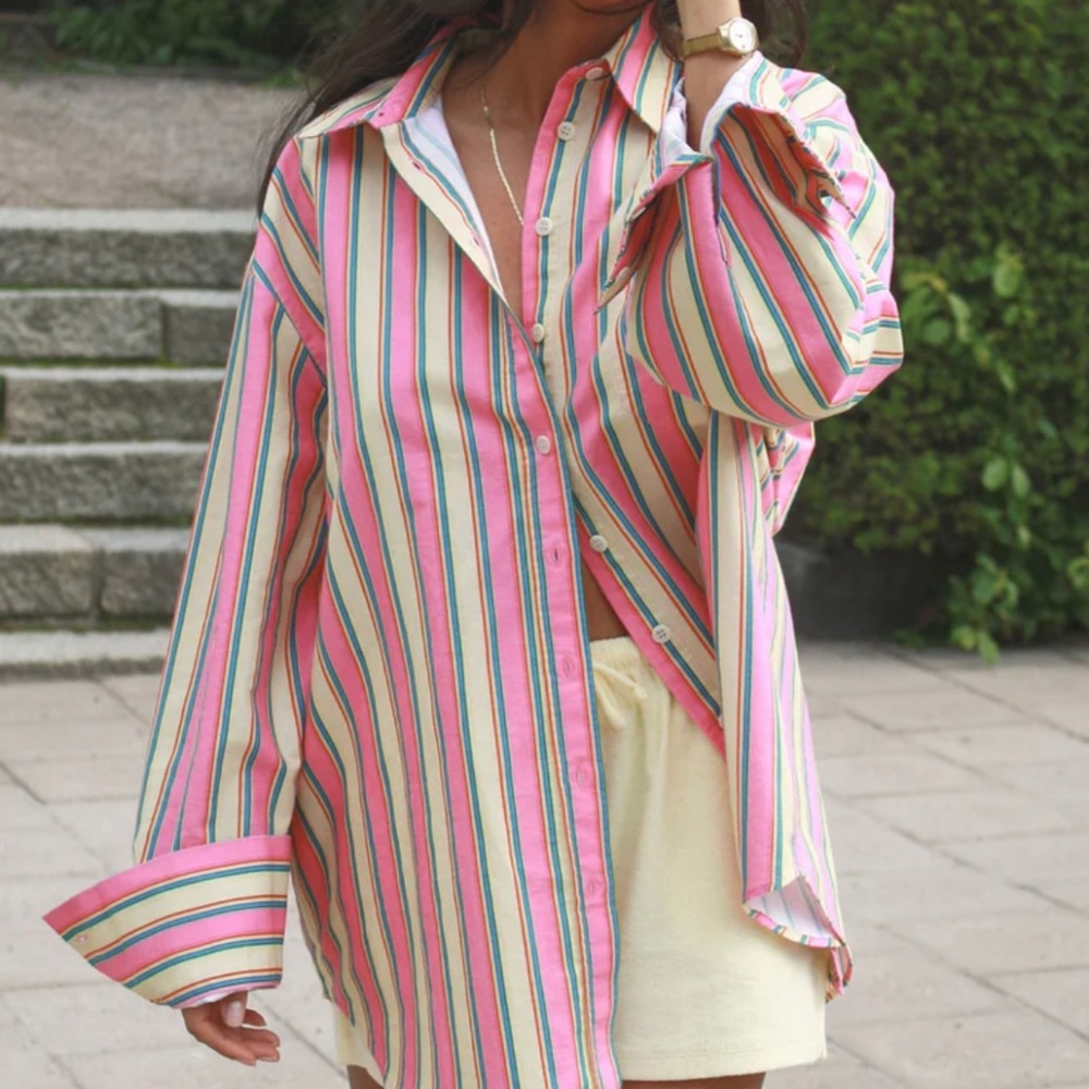 Djerf Avenue X Frankie’s Bikinis, Breezy Classic Shirt, XXL and L